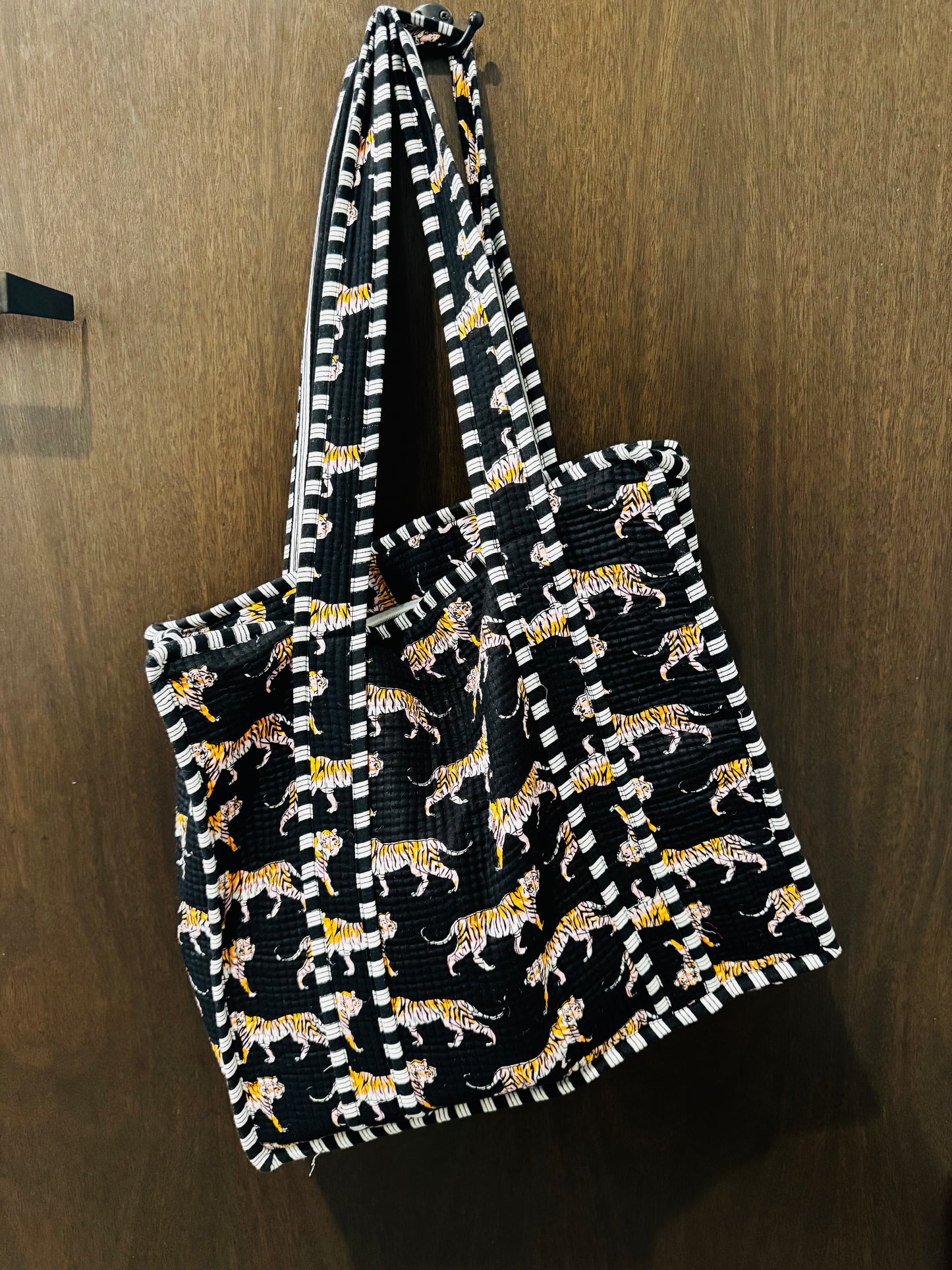 black quilted tiger bag