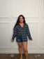 Navy Green Plaid Button