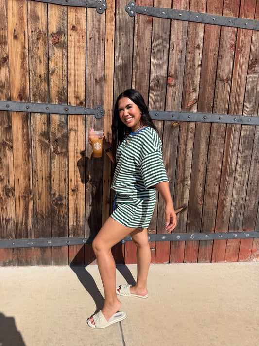 Green and blue Top and Bottom Striped Set