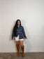 Navy Green Plaid Button
