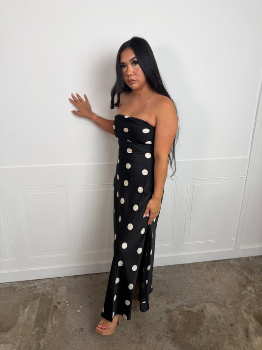 Black polka dot maxi dress