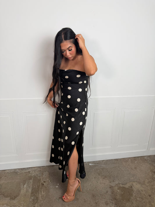 Black polka dot maxi dress