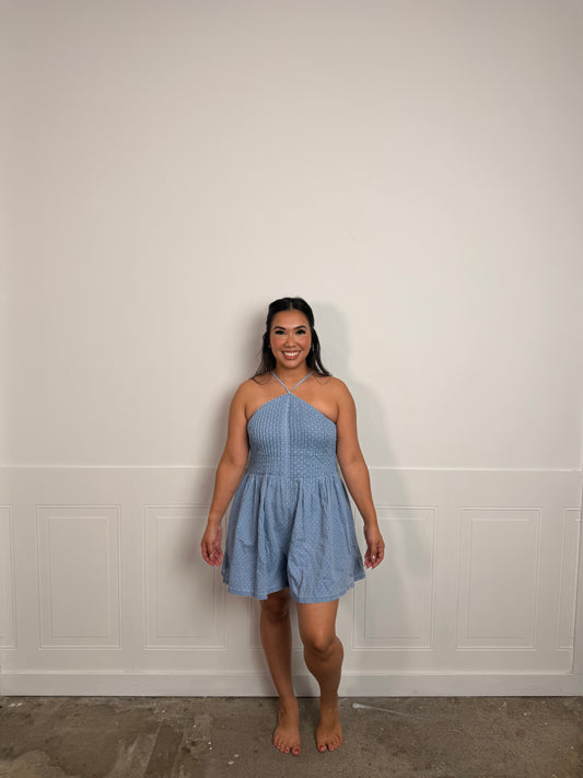 Blue Polka dot denim romper