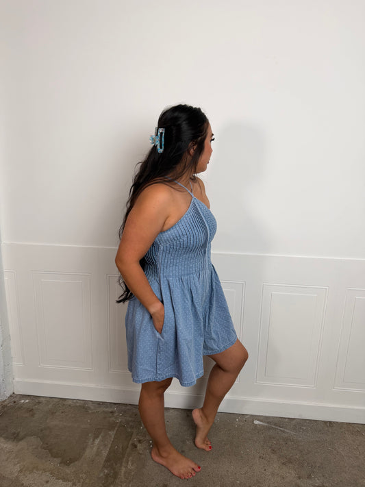 Blue Polka dot denim romper