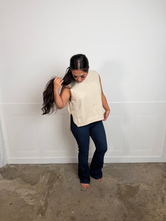 High Low knit blouse in oatmeal