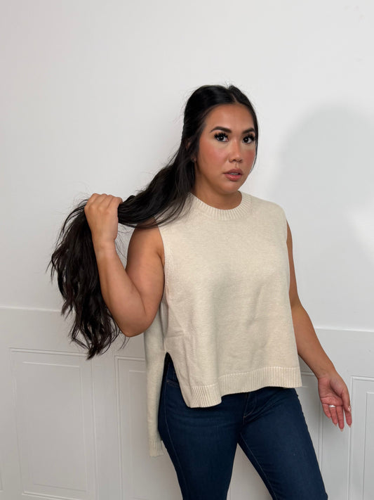 High Low knit blouse in oatmeal