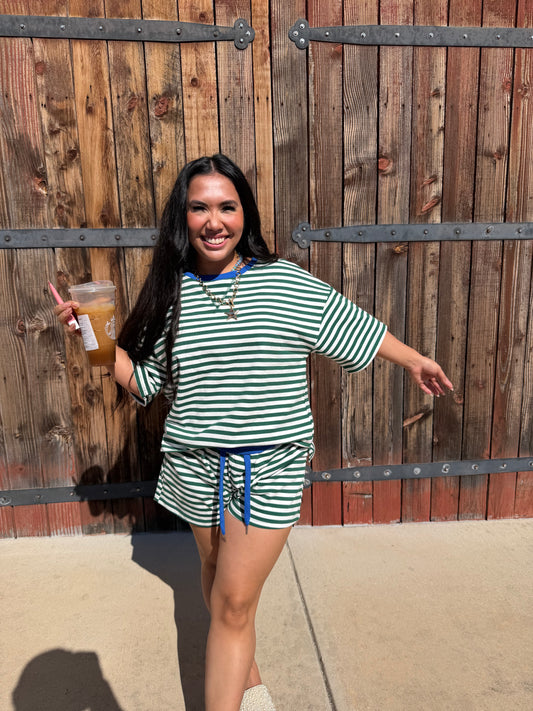 Green and blue Top and Bottom Striped Set